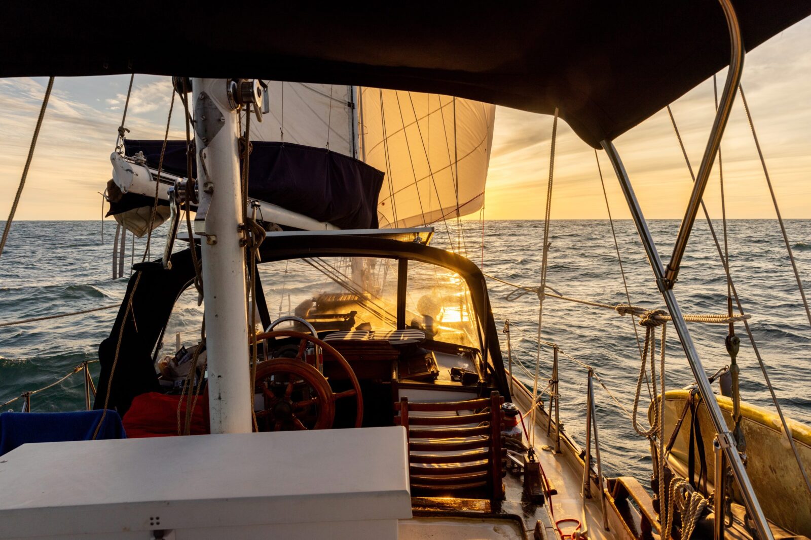 Starchaser’s sails and rigging at golden hour