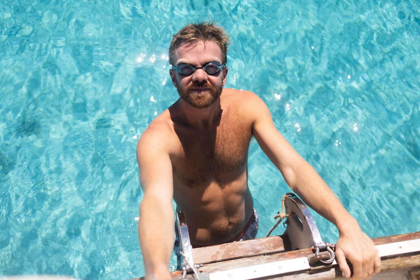 Climbing the swim ladder