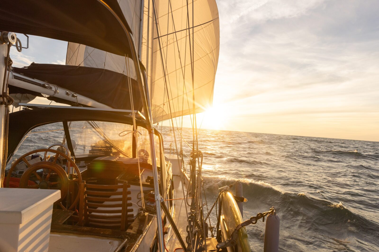 Sailing toward the sunset from Starchaser’s deck