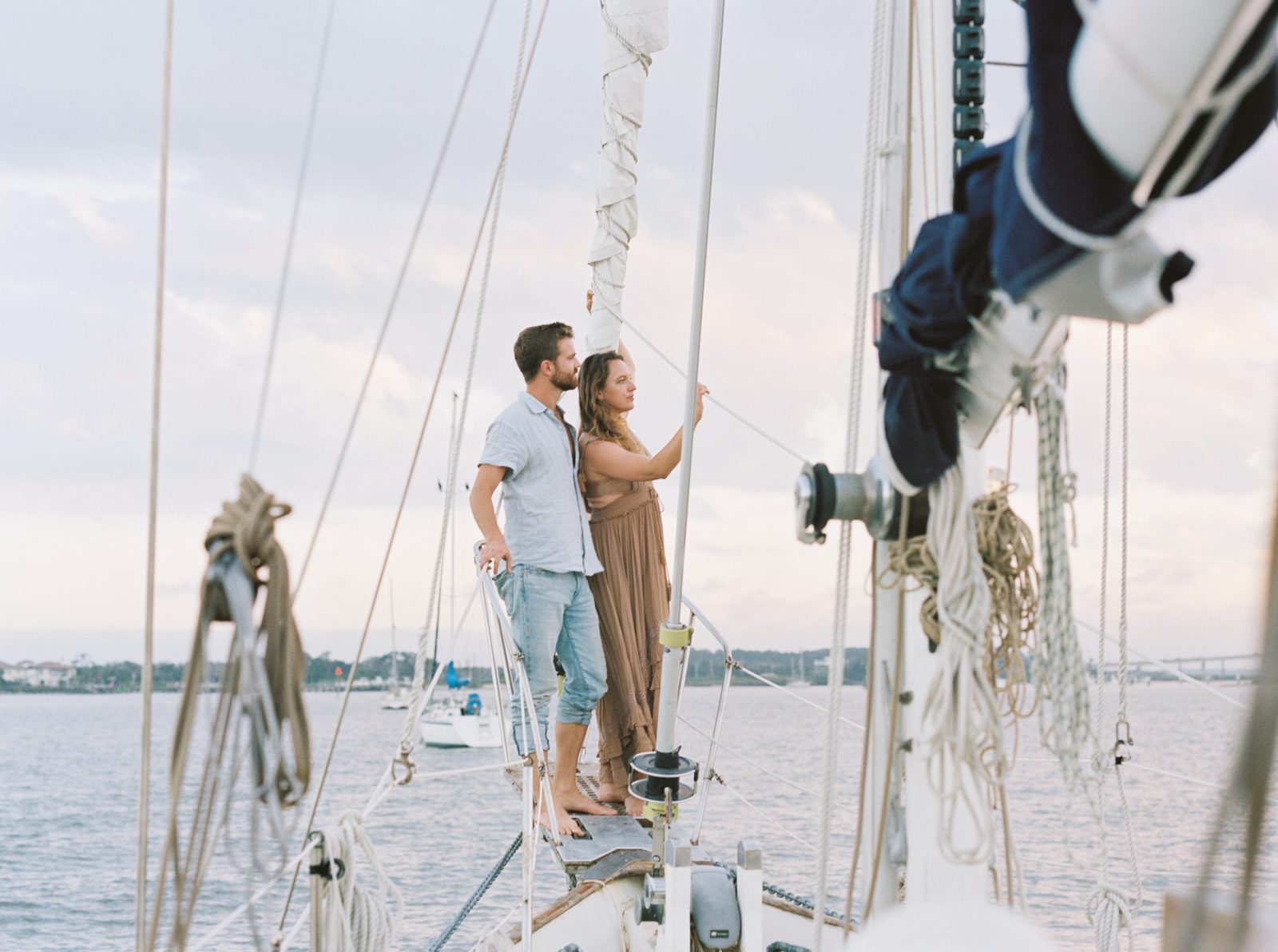 Mike and Natassja on deck in the marina